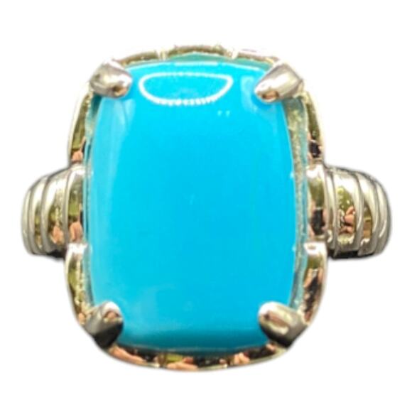 DK 925 Sterling Silver Ring Turquoise Blue Prong Set Semi-precious Stone Size 6 - Picture 1 of 11